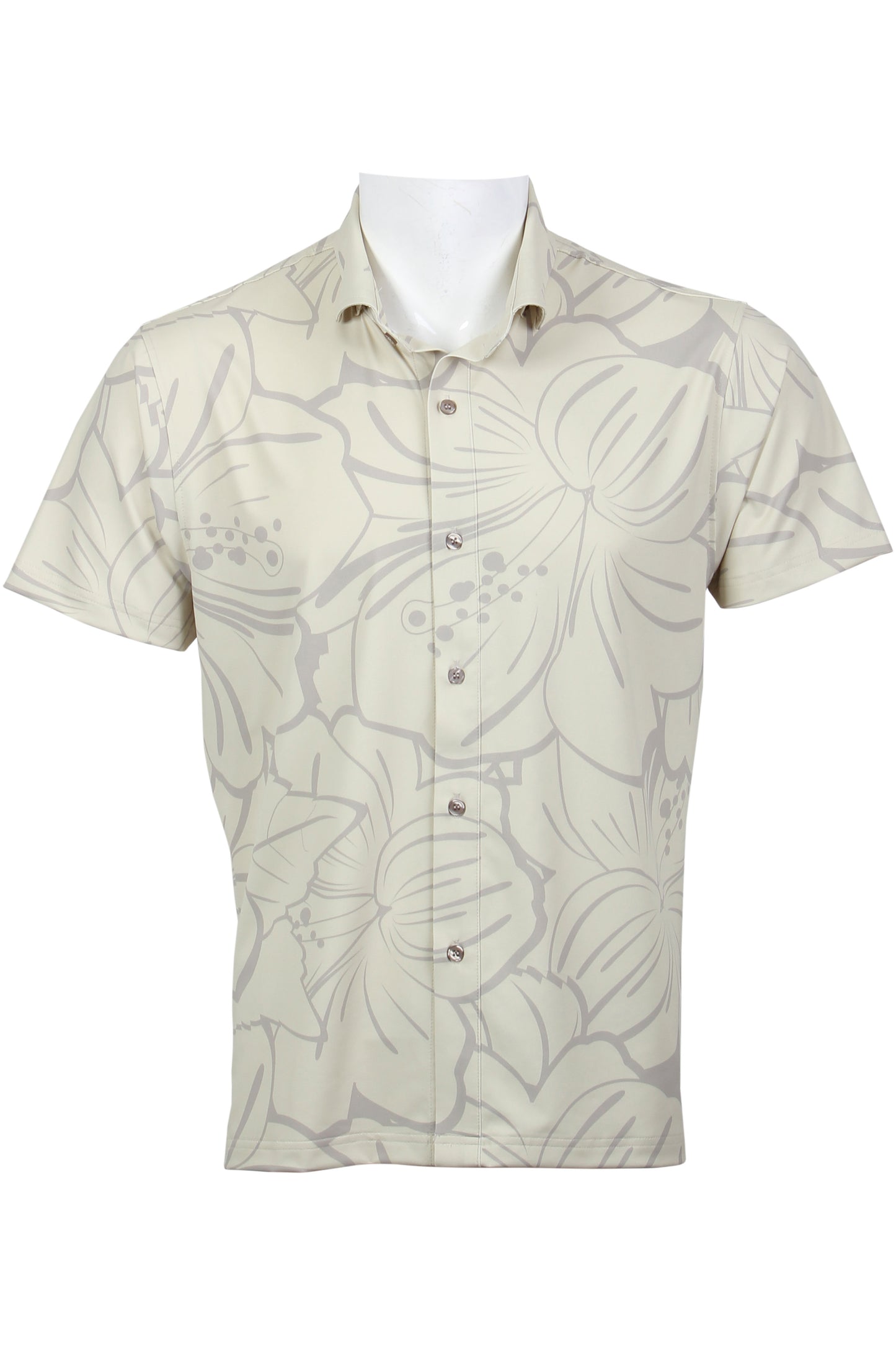 Beige and Taupe Big Hibiscus Button Down