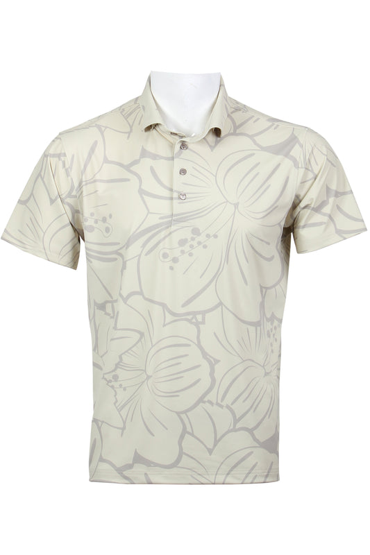 Big Hibiscus-Beige and Taupe Polo