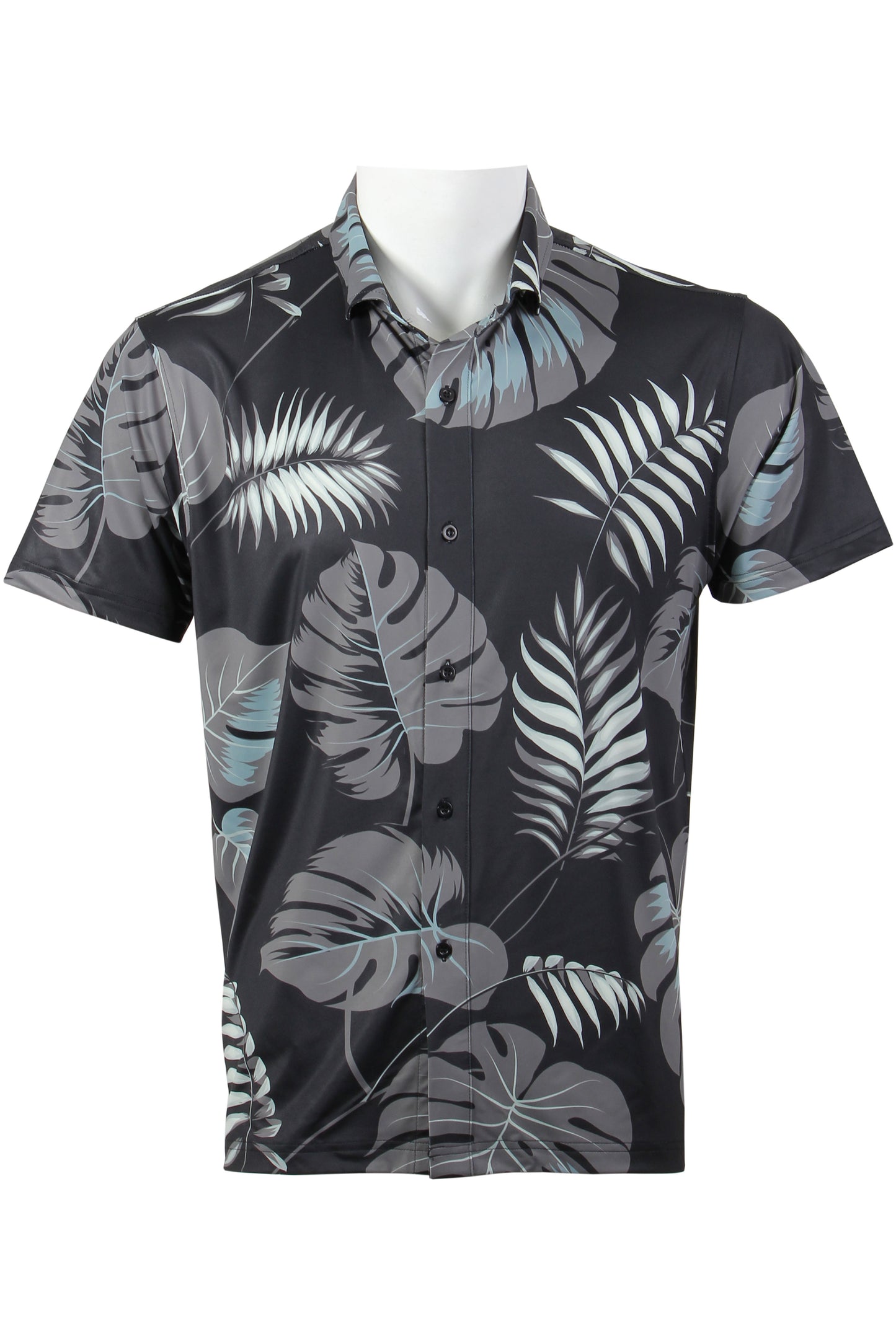Tropical Jungle-Black, Gray, Blue Button Down