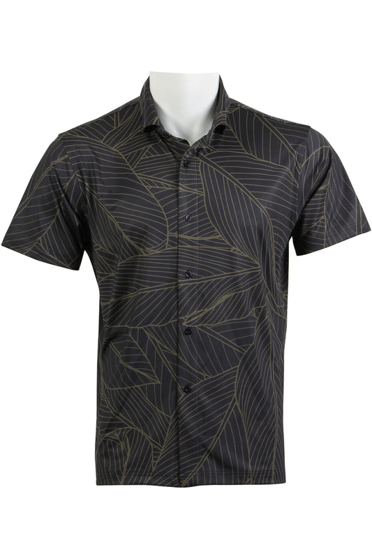 Ti Leaf-Black and Green Button Down