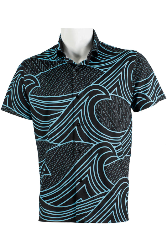 Corded Wave-Black and Light Blue Button Down