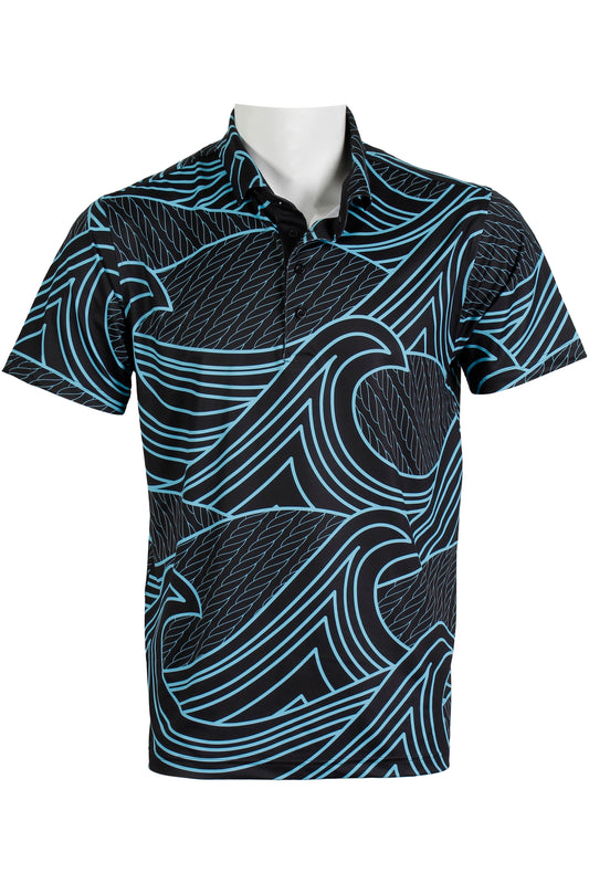 Corded Wave-Black and Light Blue Polo