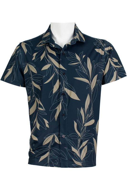 Maile Lei Strands-Blue and Gold Button Down