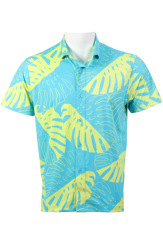 Monstera-Blue and Green Button Down
