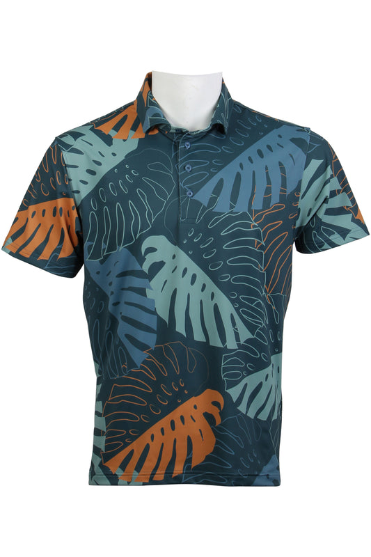 Monstera-Blue, Green, Orange Polo