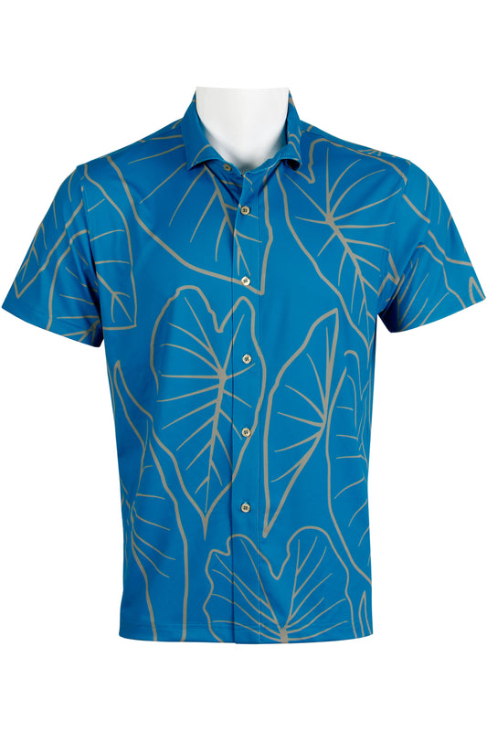 Kalo Leaves-Blue and Olive Gray Button Down