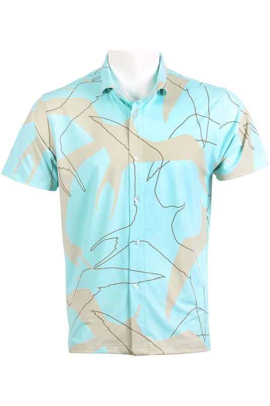 'Iwa Bird-Blue and Tan Button Down