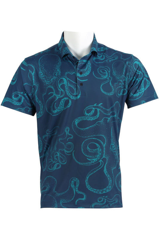 Octopus-Navy and Turquoise Polo
