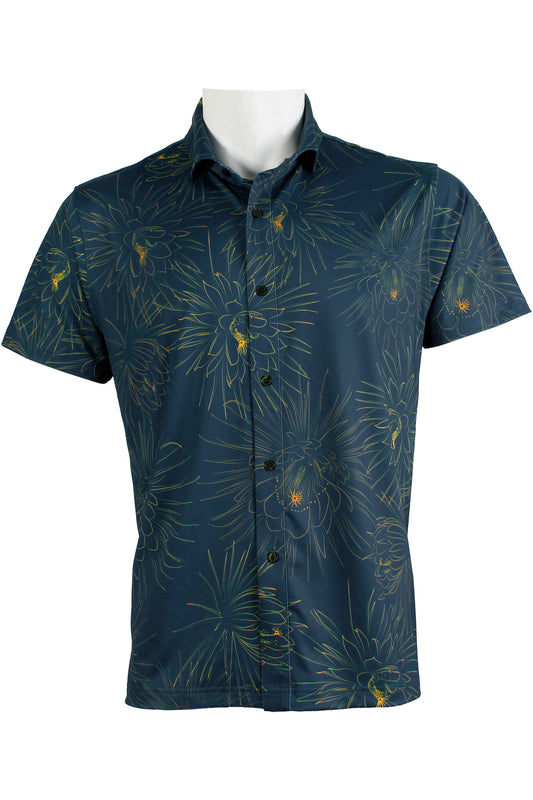 Night Blooming Cereus-Blue and Yellow Button Down