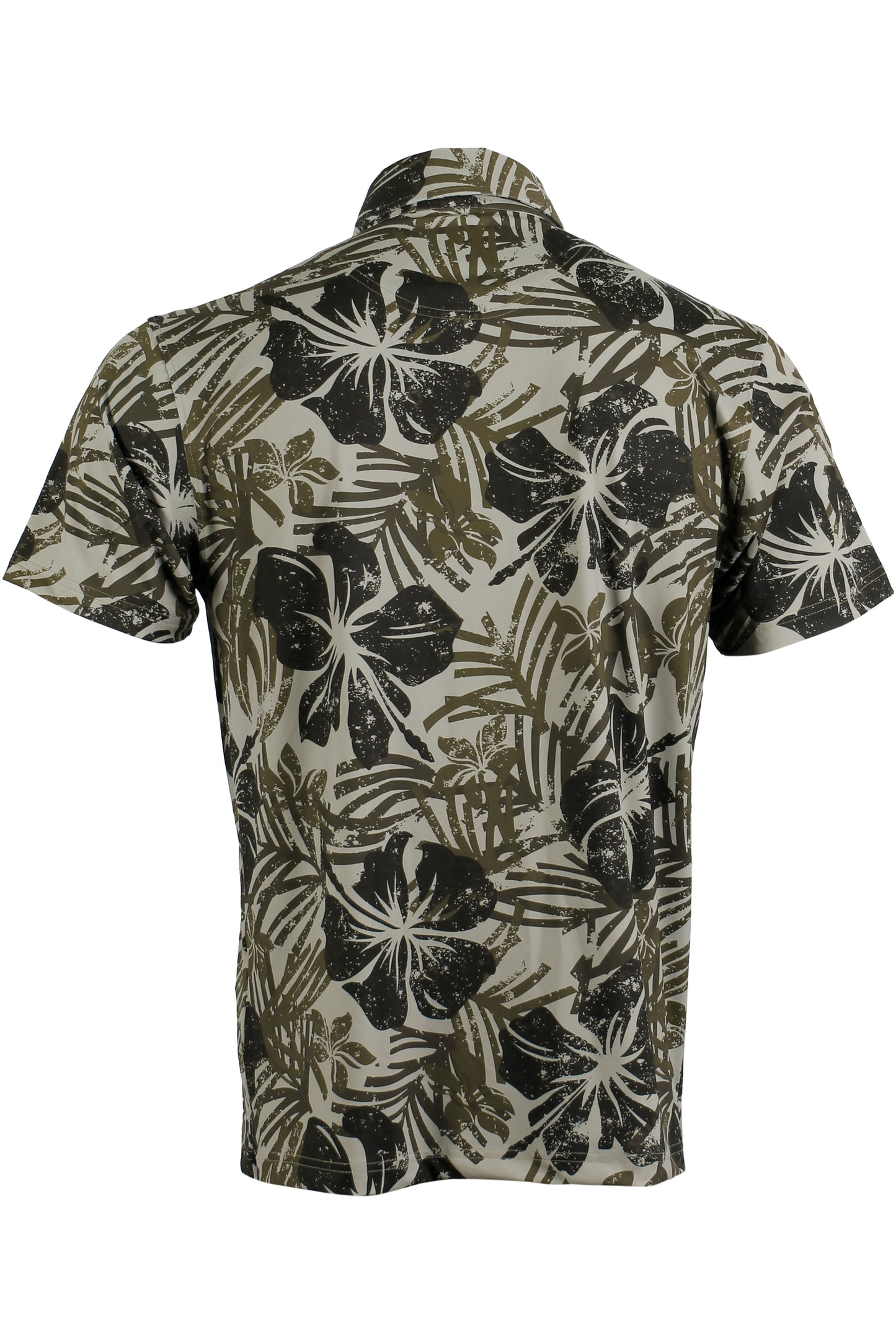 Distressed Hibiscus-Olive Brown Button Down