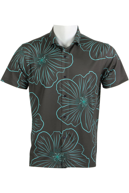 'Ilima-Charcoal and Teal Button Down