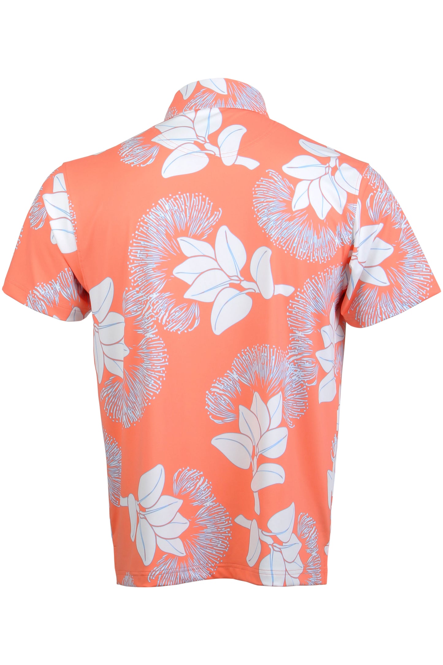 Coral, White, Light Blue 'Ohi'a Lehua Polo