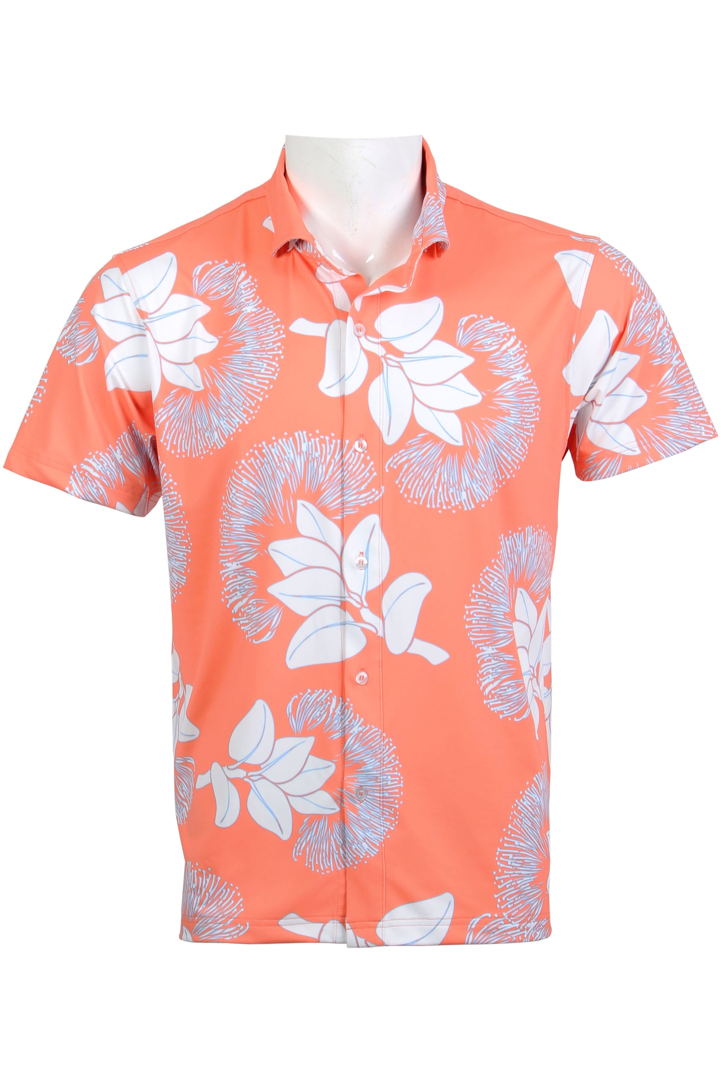 Coral, White, Light Blue 'Ohi'a Lehua Button Down