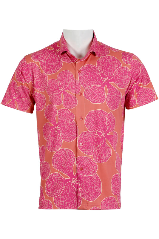 Vanda Orchid-Coral and Pink Button Down