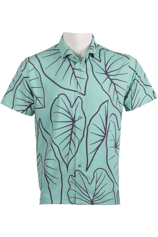 Kalo Leaves-Cyan and Purple Button Down