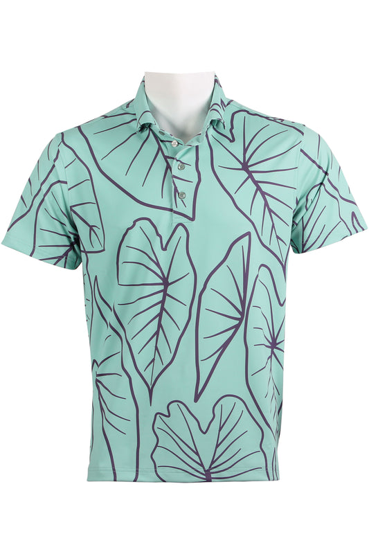 Kalo Leaves-Cyan and Purple Polo
