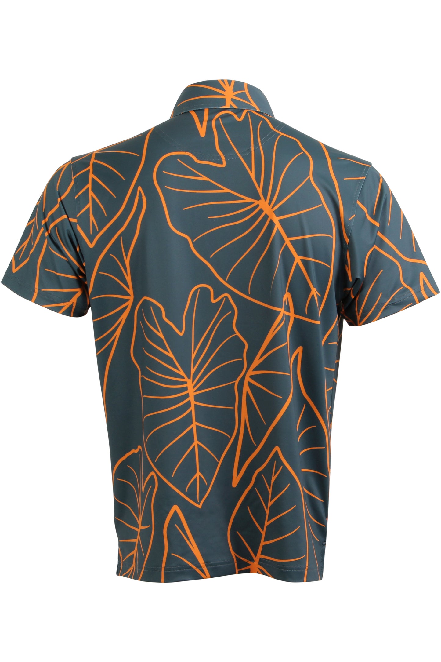 Kalo Leaves-Dark Green and Orange Button Down