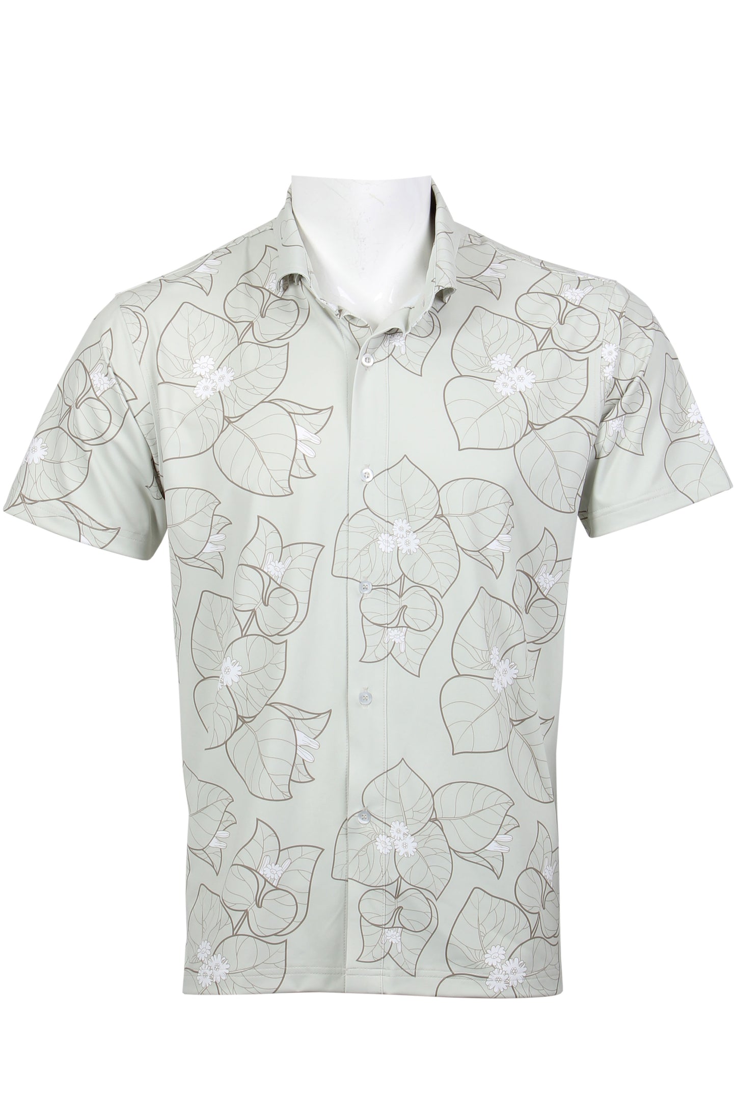 Light Gray and Olive Brown Bougainvillea Button Down