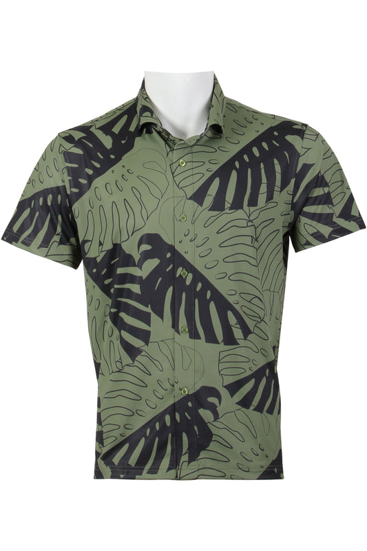 Monstera-Green and Black Button Down