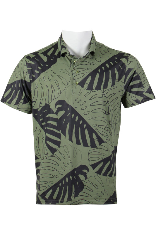 Monstera-Green and Black Polo