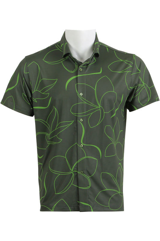 Plumeria-Green Button Down