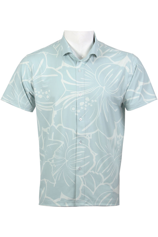 Big Hibiscus-Light Blue Button Down
