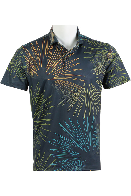 Sun Palm-Midnight Gray, Blue, Green, Orange, Yellow Polo