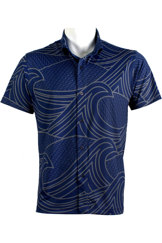 Corded Wave-Navy and Gray Button Down