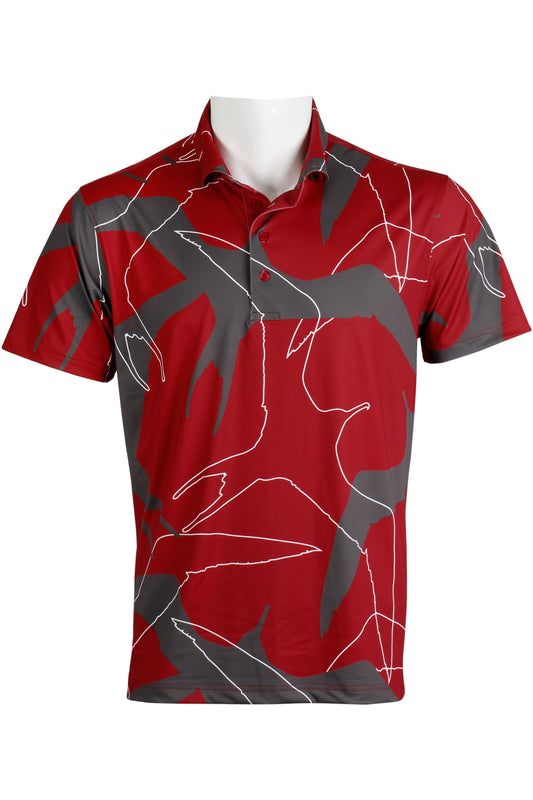 'Iwa Bird-Red, Gray, White Polo