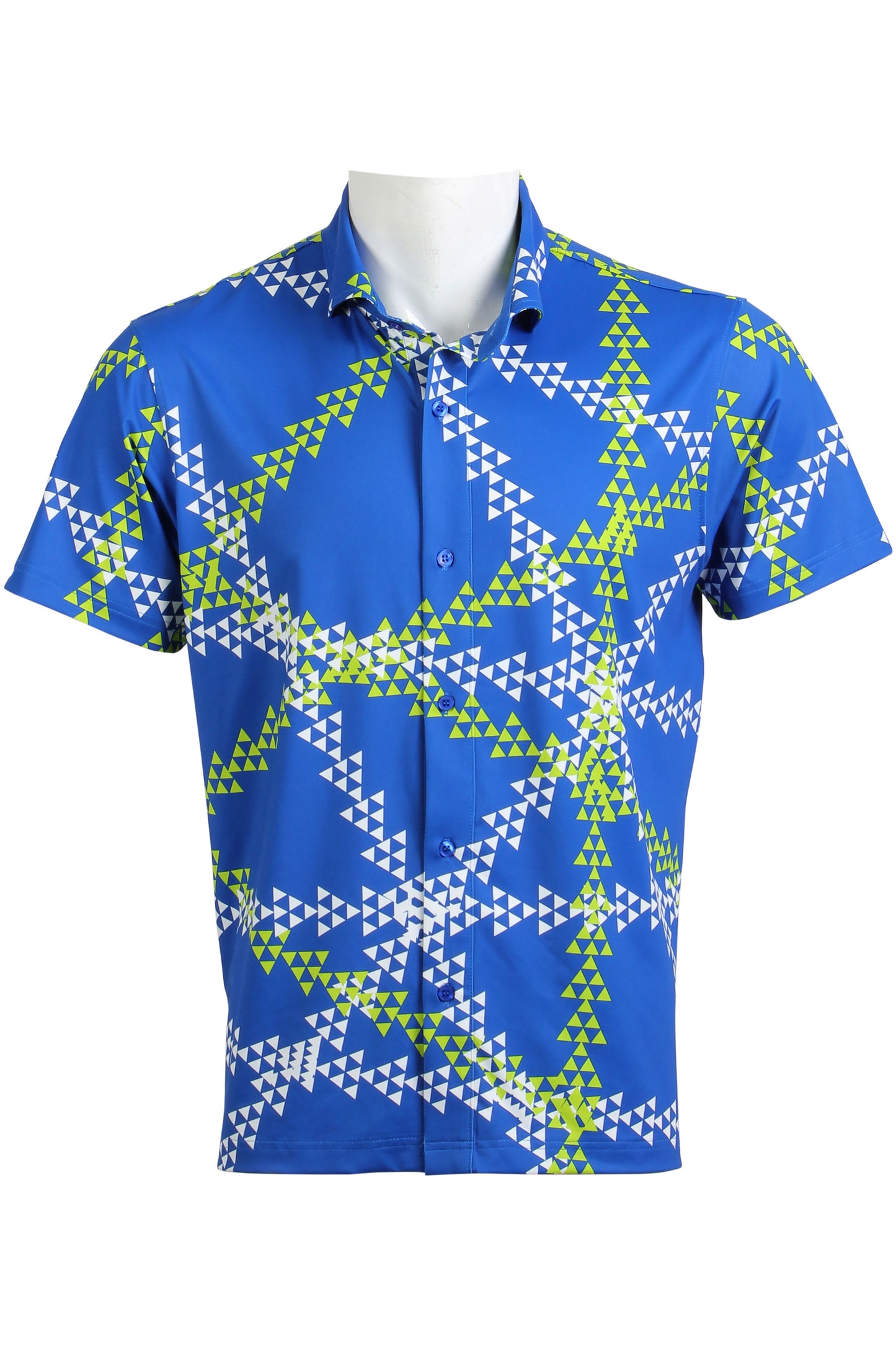 Royal Blue, Lime, White Triangles Button Down