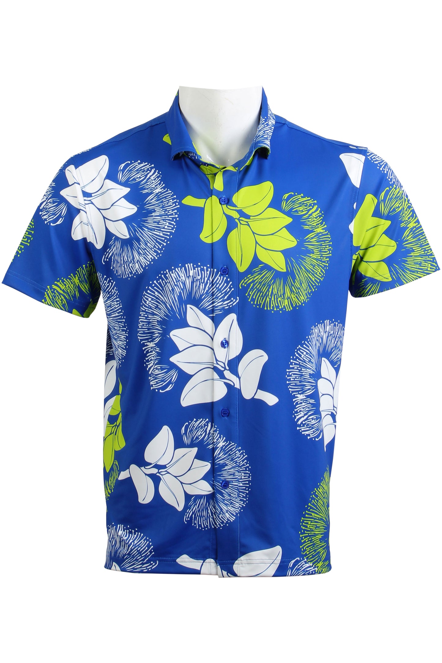 Royal Blue, Lime, White 'Ohi'a Lehua Button Down