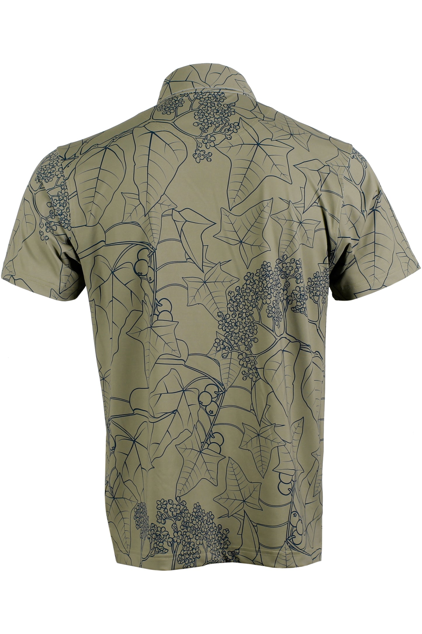 Kukui Tree-Tan Olive and Blue Button Down