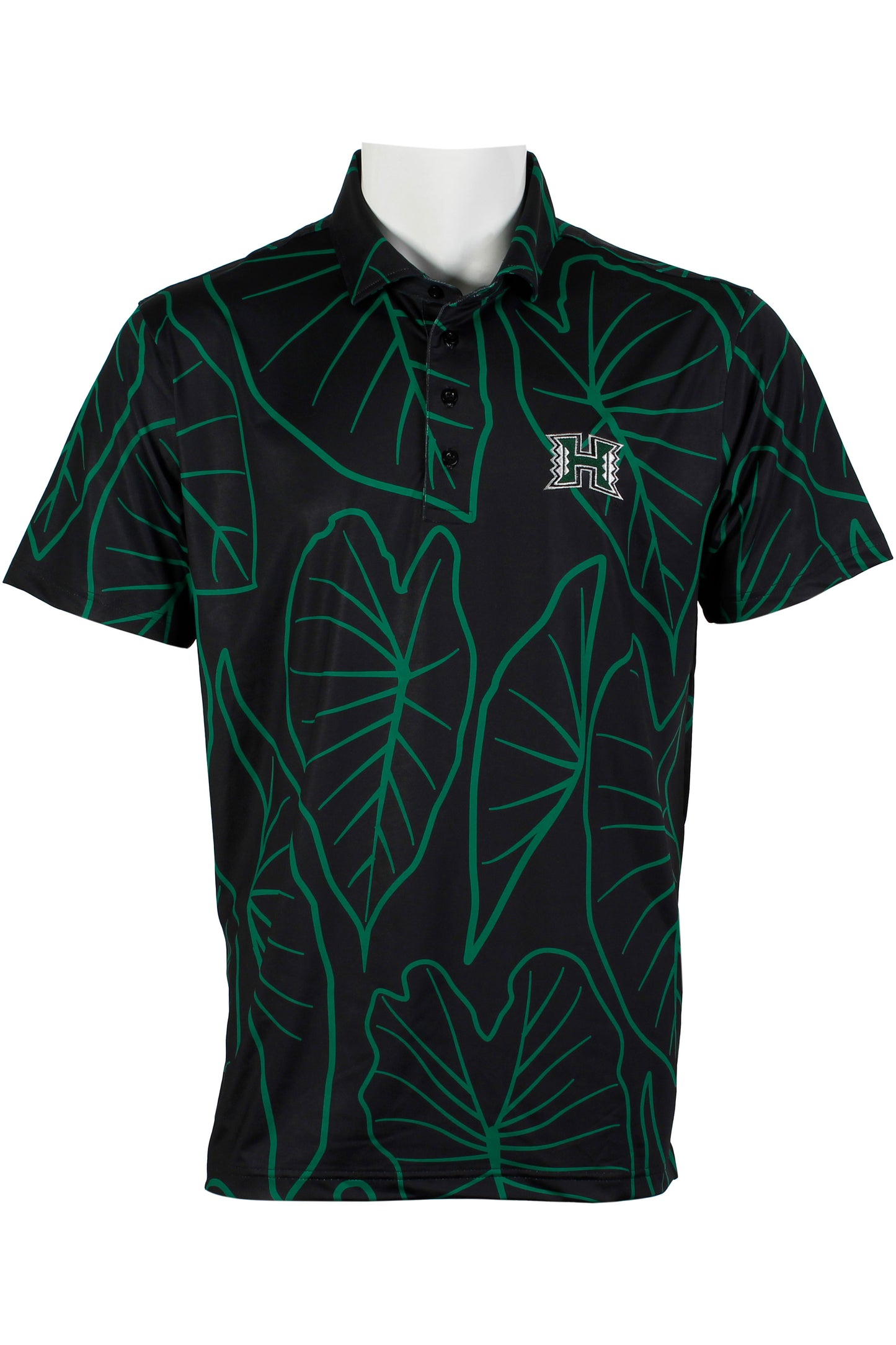 UH Kalo Leaves-Black and Green Polo
