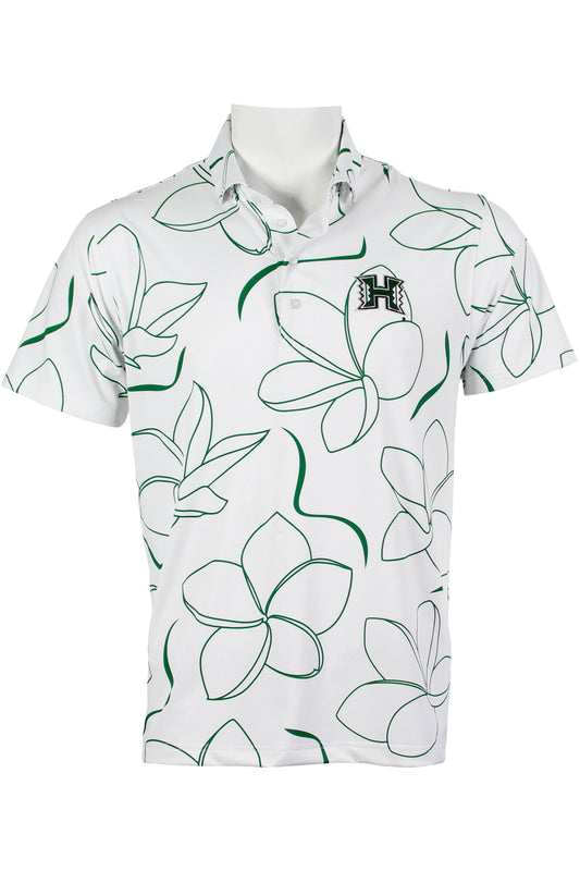 UH Plumeria-White and Green Polo