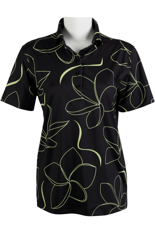 Plumeria-Black and Lime Polo (Women's)