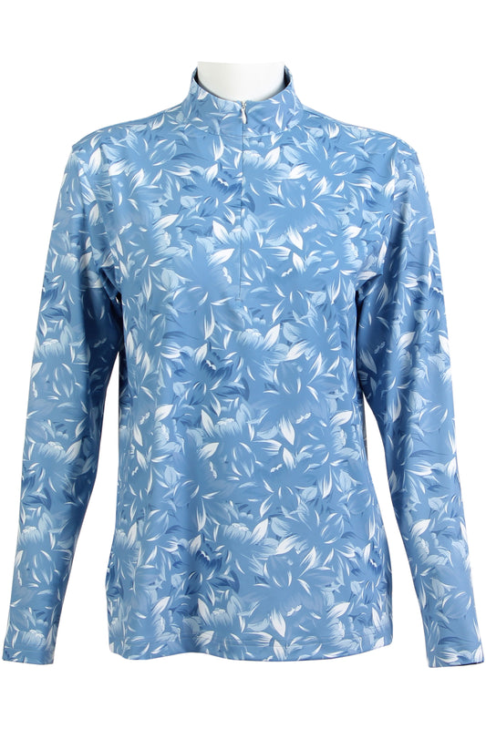 Painted Pua-Blue Long Sleeve Mock Neck (Women's)