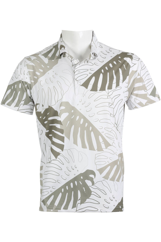 Monstera-White and Taupe Polo