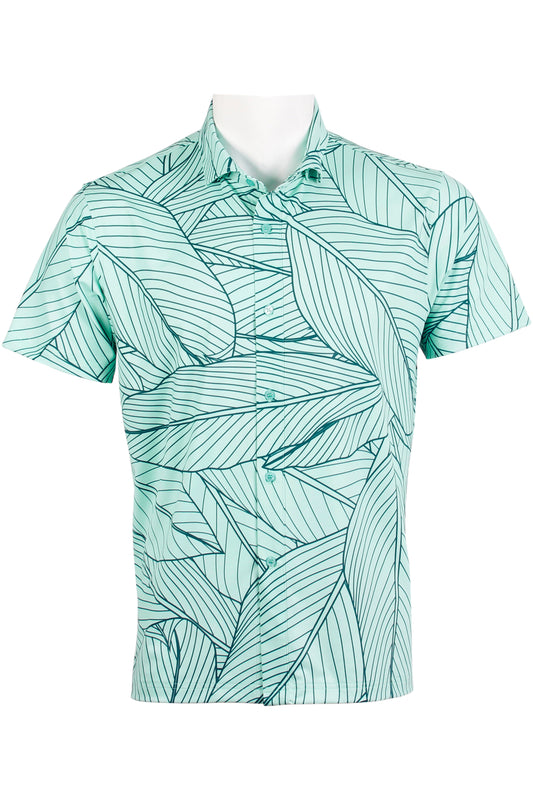 Aqua and Navy Ti Leaf Button Down