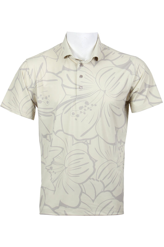 Beige and Taupe Big Hibiscus Polo