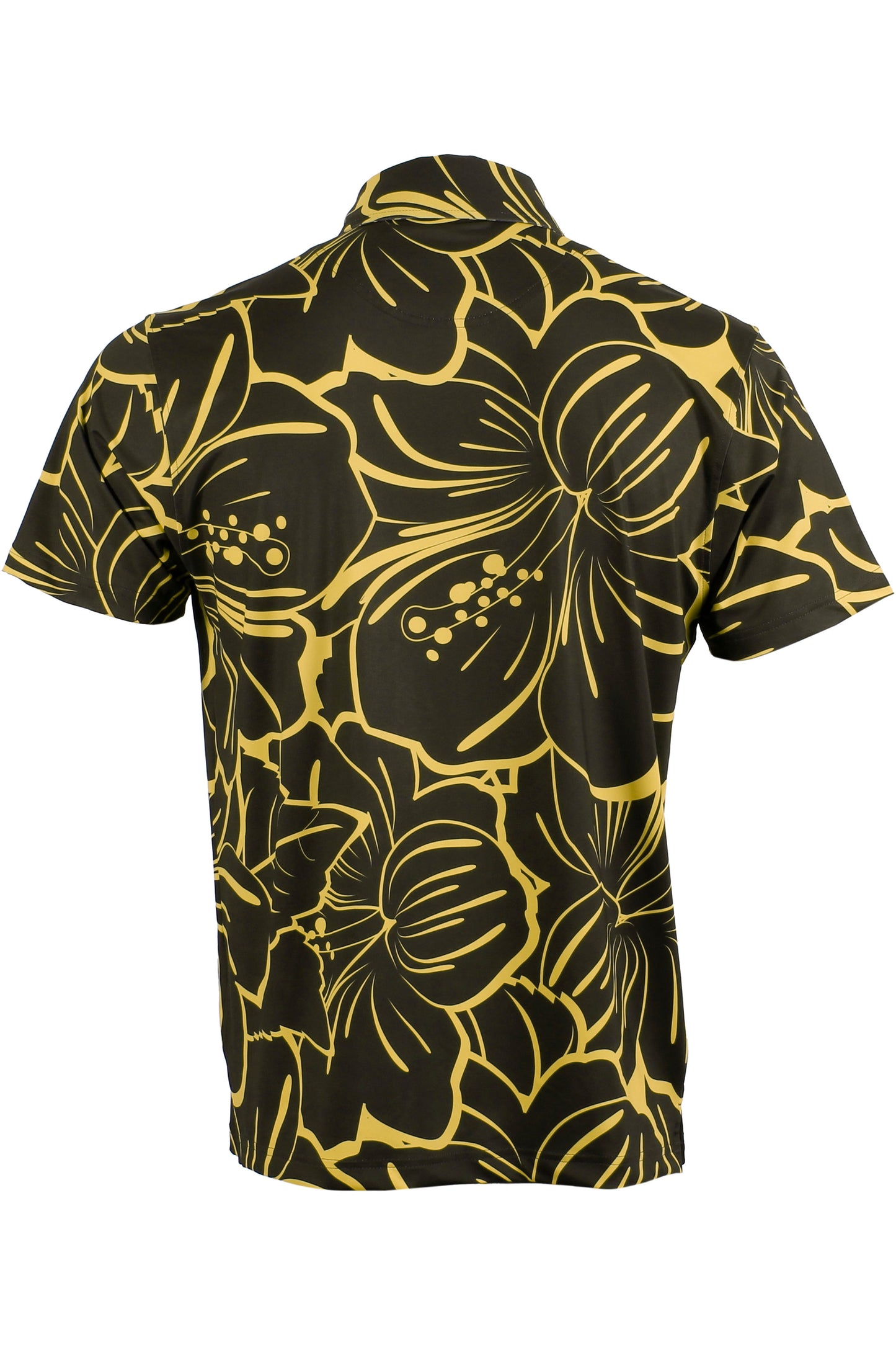 Big Hibiscus-Black Brown and Mustard Button Down