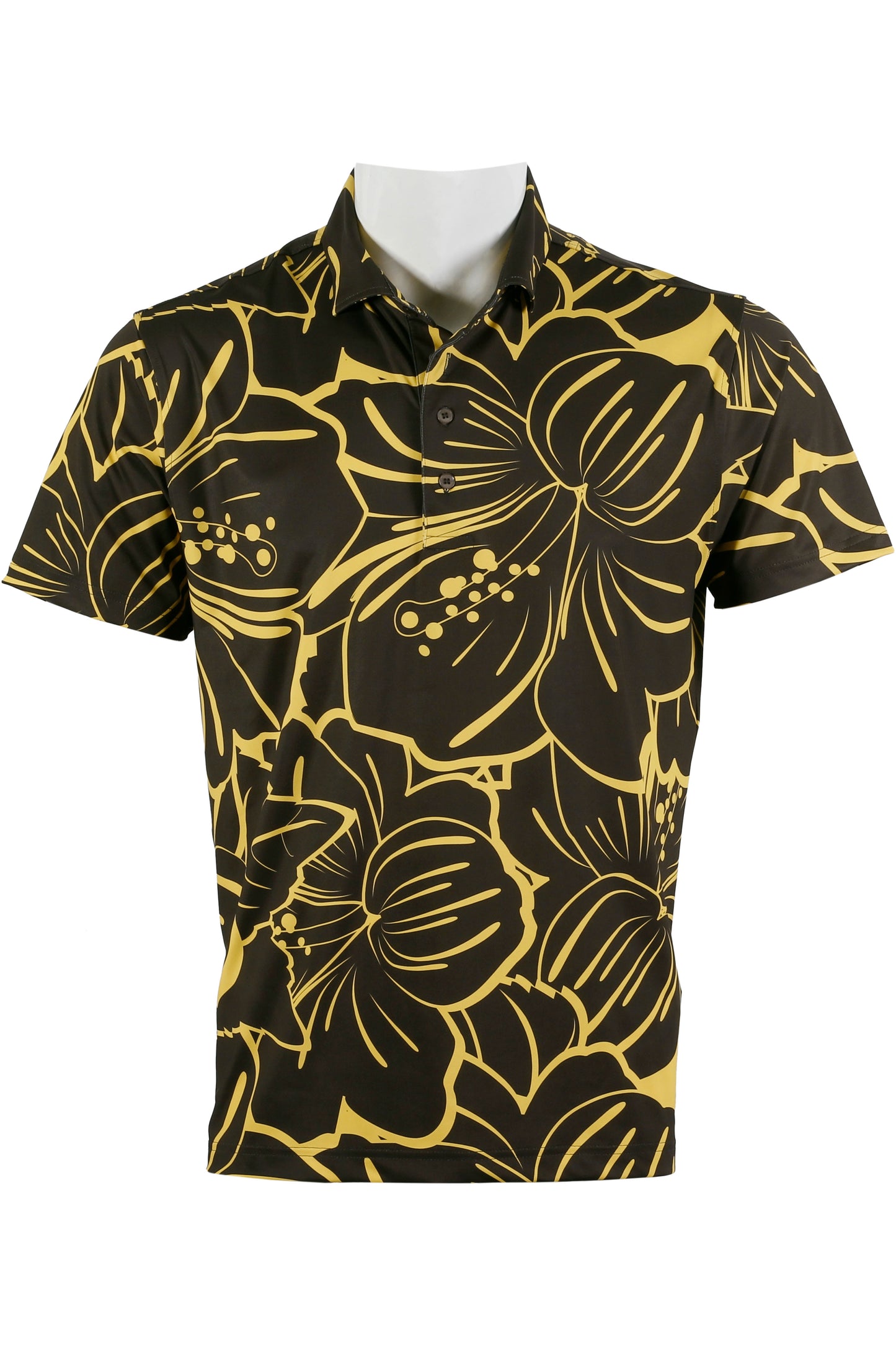 Big Hibiscus-Black Brown and Mustard Polo