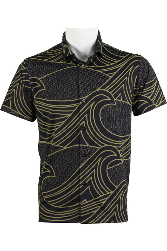 Corded Wave-Black and Gold Button Down
