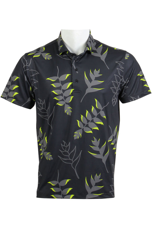 Heliconia-Black, Gray, Lime Polo