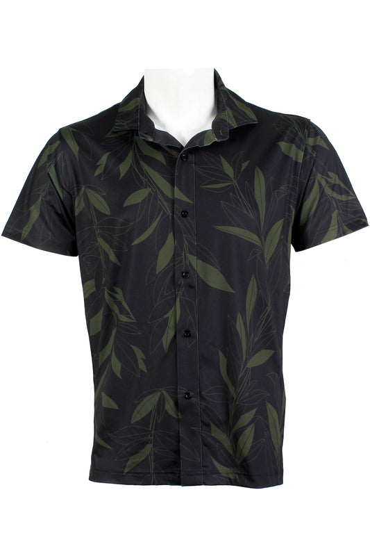 Maile Lei Strands-Black and Green Button Down