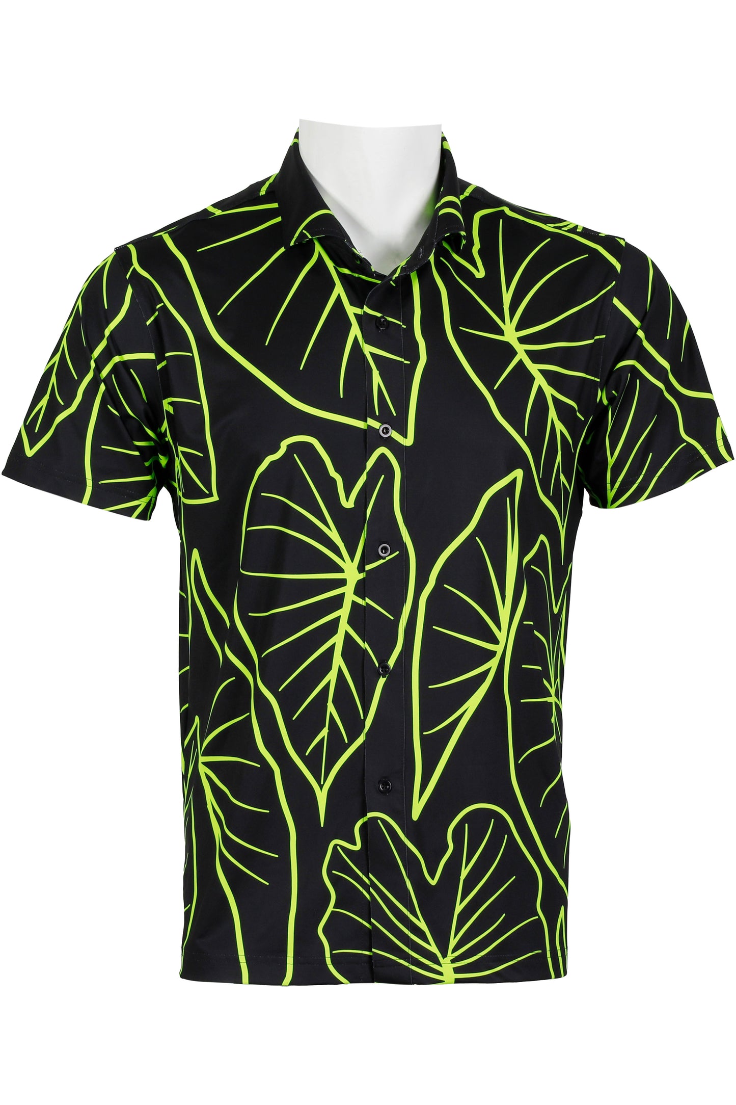 Kalo Leaves-Black and Lime Button Down