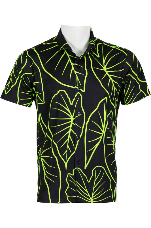 Kalo Leaves-Black and Lime Button Down