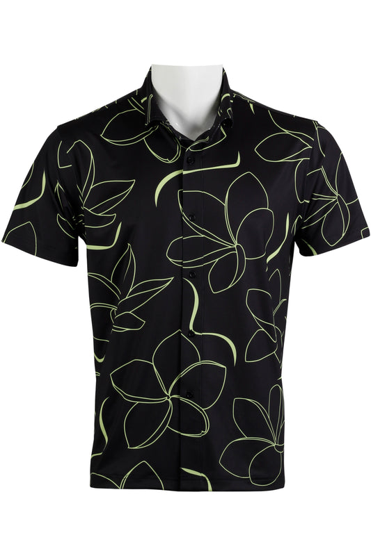 Plumeria-Black and Lime Button Down