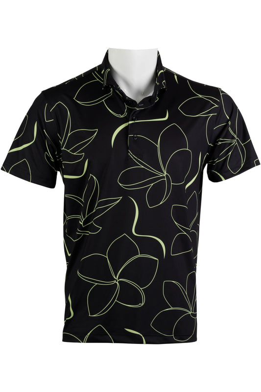 Plumeria-Black and Lime Polo
