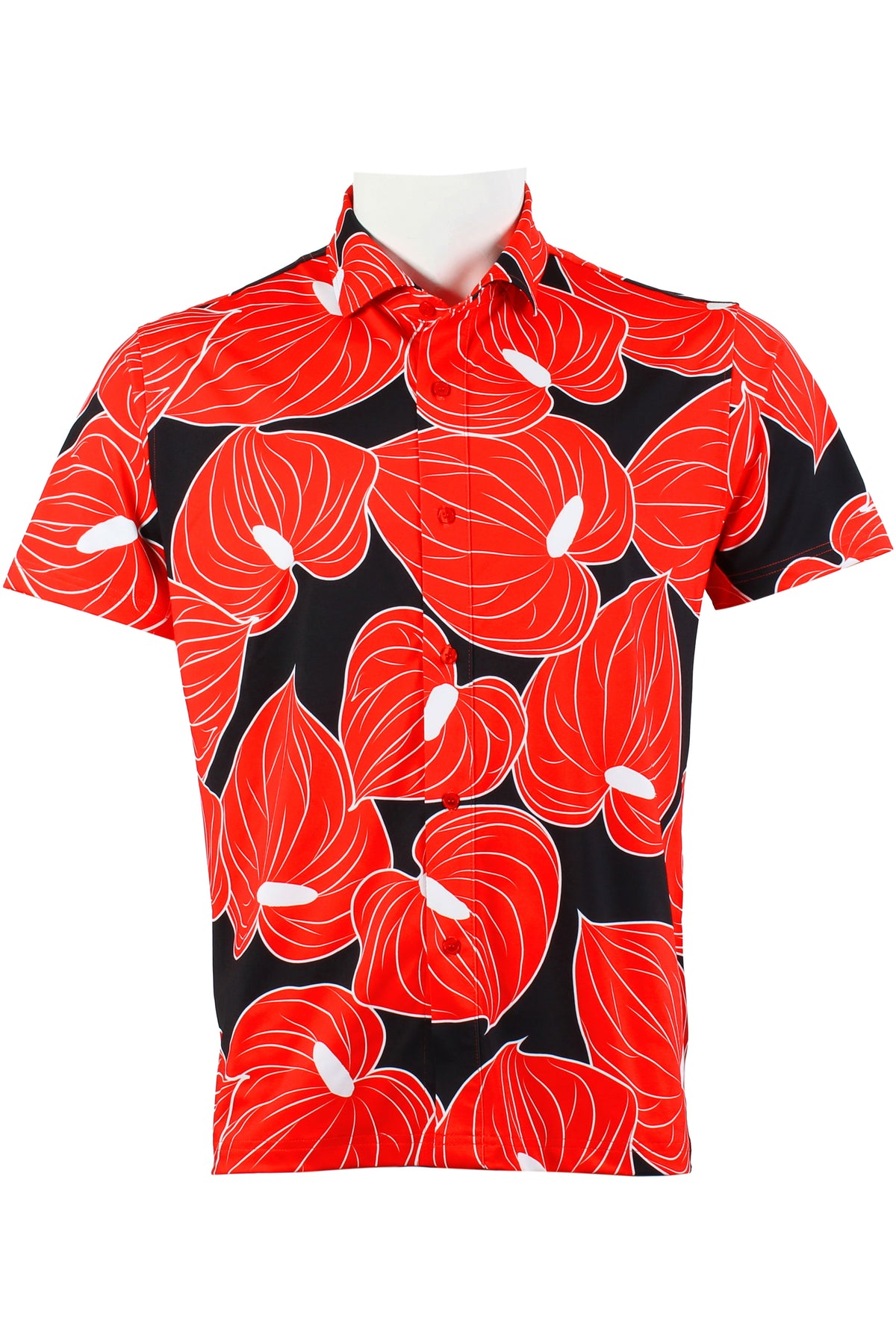 Anthurium-Black, Red, White Button Down