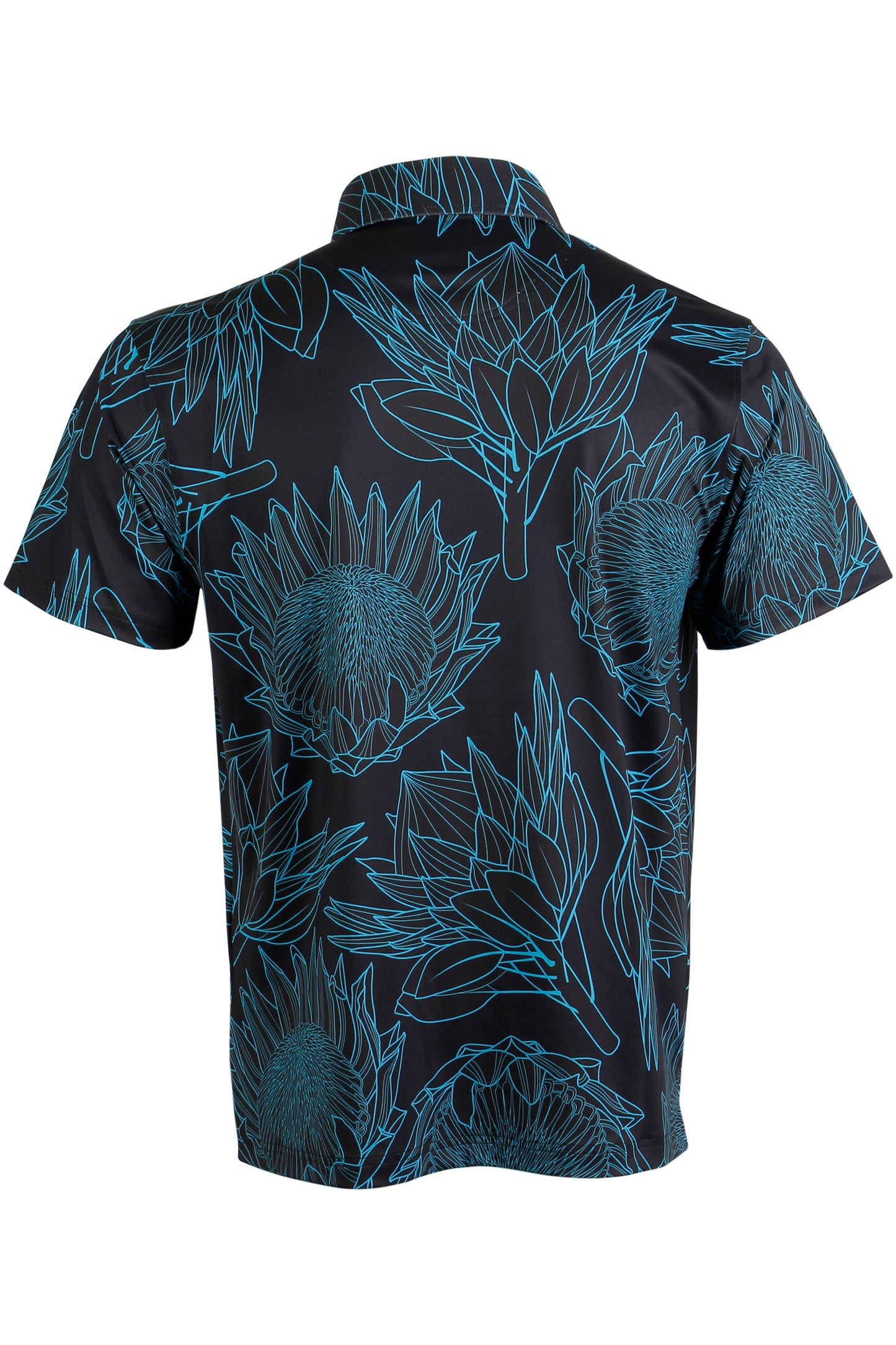 Black and Turquoise Protea Polo
